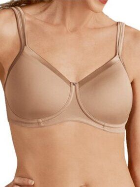 Amoena Lara Satin Padded Wire-Free Bra Size 42B Sand Tan Nude Comfort T-Shirt